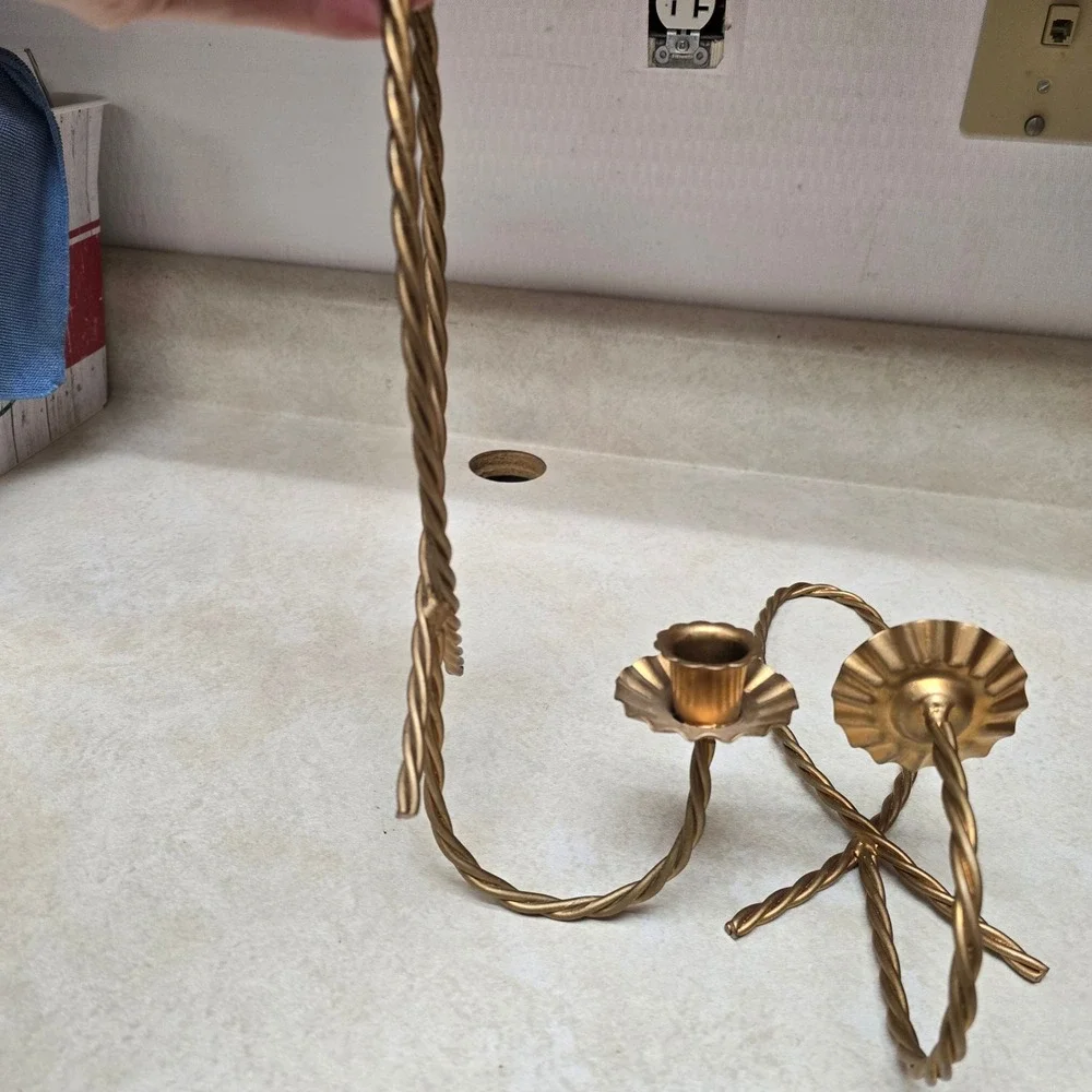 Vtg Gold Metal Twisted Rope Bow Wall Sconce Candle Holder Pair Hollywood Regency